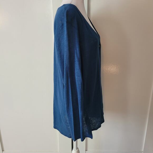 J.Jill Love Linen Size L 100% Linen Blue V-Neck Button Up Cardigan Sweater - Picture 2 of 9